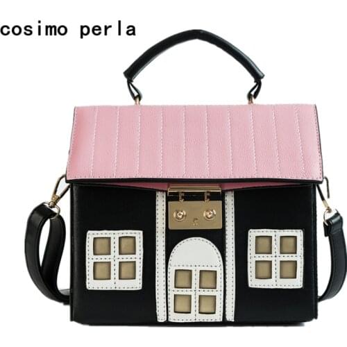Cute Funny House Shaped Satchels Small Handbags PU Crossbody Bag for Women 2021 Trendy Square Shoulder Purses Ladies bolsa mujer