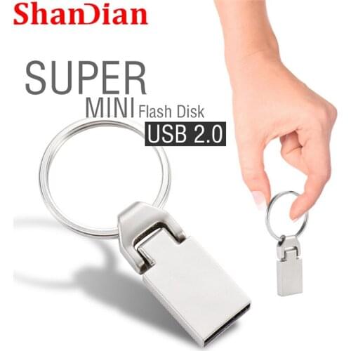 SHANDIAN New Keychain Mini Metal Silver USB Flash Drive 8GB 16GB 32GB 64GB Real Capacity Flash Disk 2.0 Custom LOGO Wholesale