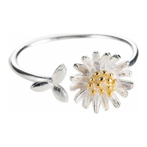 Season Gate 925 Sterling Silver Fashion Beautiful Charming Flower Daisy Adjustable Size Open Ring for Women Girls SR026