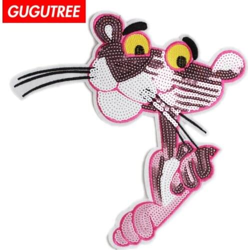 GUGUTREE embroidery Sequins big tiger patches leopard patches badges applique patches for clothing JW-47