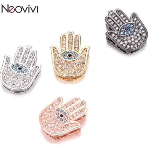 Neovivi Fatima Hand Bead Turkish Devils Eye Charm fit Women Bracelets DIY Cubic Zirconia Copper Spacer Beads for Jewelry Making