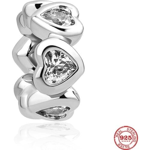 New Original White Heart Cz Spacer Bead Charm Fit European Pandora Charms Bracelet Bangles Diy Jewelry P037