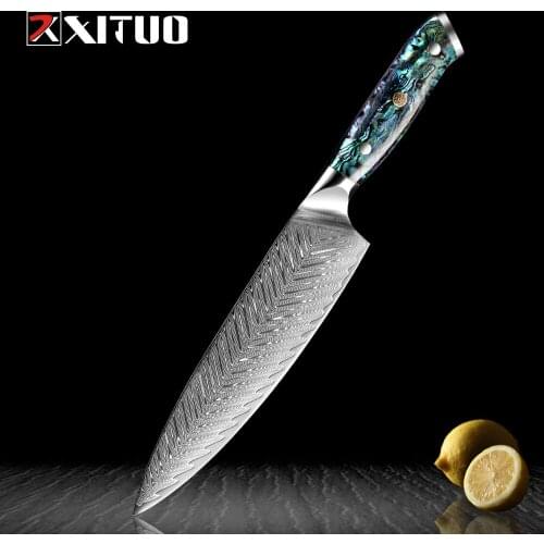 XITUO 8 Inch Chef Knife Damascus Steel Sharp Cleaver Slicing Knives Abalone handle Professional Damascus Kitchen Knife Cooking
