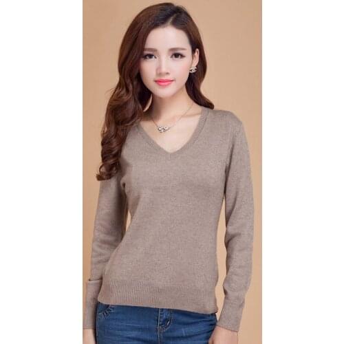 Solid color fashion womens short wool sweater autumn and winter V-neck pullover cashmere long-sleeved sweater 2019 new