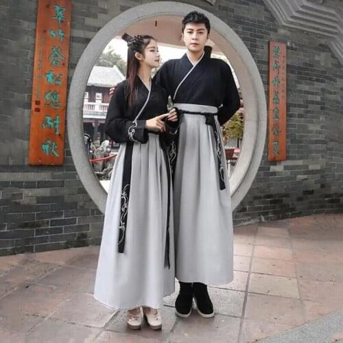 Couples Hanfu Chinese Traditional Han Dynasty Festival Stage Performance Folk Dance Costume Embroidery Ancient Swordsman Outfits