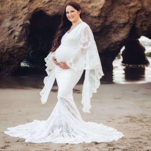 Modal Cotton Maternity Dresses with Lace Women Photo Shoot Props Maternity Photography Tulle Gown Costume Bridal Bathrobe