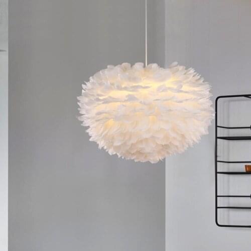 Feather Pendant Light Nordic Childrens Room Bedroom Hanging Lamp Romantic Net Eed Feather Light Modern Minimalist Pendant Lamps