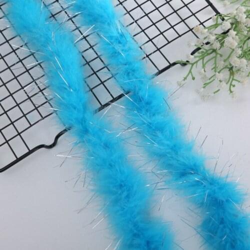Blue Turkey Feather Faux Fur Strips Cloth Coat Accessory Coat DIY Grass Collar Hat Dress Strip Garment edge piping Materials