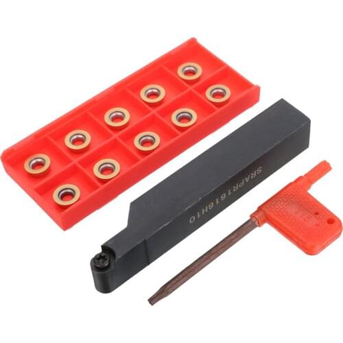 Practical SRAPR1616H10 Face Milling External Lathe Blade Holder Turning Tool Boring Bar +10pcs Durable RPMT10T3MO Inserts Mayitr