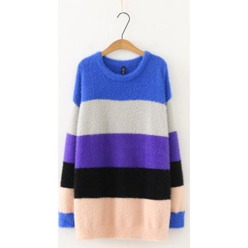 Plus Size Sweater Loose Was Thin In The Long Section Of The Wide Stripe Long-sleeved Shirt Plus Fertilizer To Increase 2019 Autu