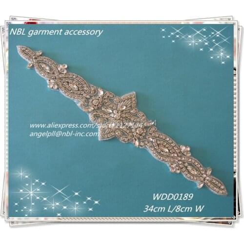 Bridal crystal beaded rhinestone sash applique for wedding evening dress iron on WDD0189