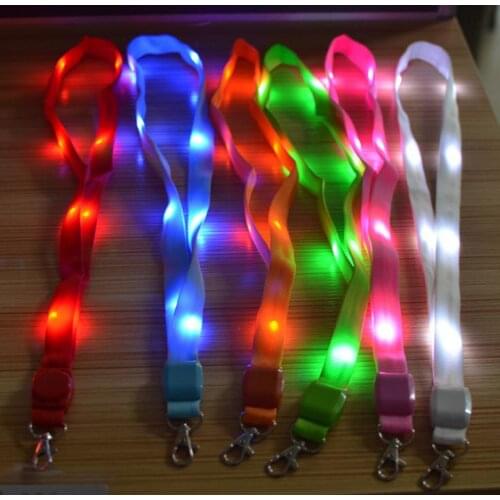 LED Light Up Neck Strap Band Lanyard Key Chain ID Badge Hanging Lace Rope Mobile Phone Strapes Party Decoration SN2104