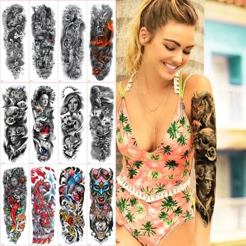 Tattoo sleeve women sex robot machine tattoos oversleeve skull tattoo long sleeve skeleton temporary tattoo black large sticker