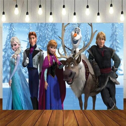 Vinyl Photography Backdrop Cartoon Anna Princess Party Photo Snow Queen Colorful Background Happy Birthday Baby Shower