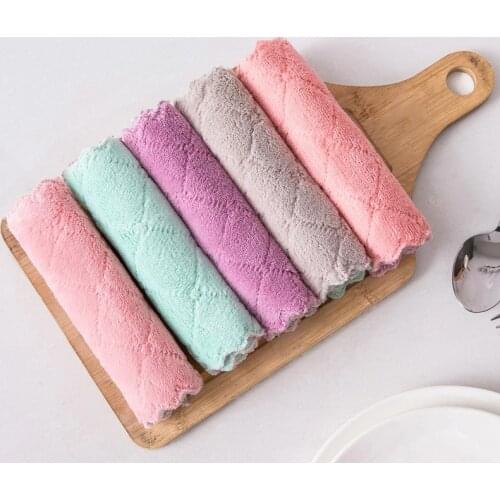 5pcs Absorbent Microfiber Kitchen Dish Cloth Non-stick Oil Household Double-layer Cleaning Cloth Wiping Towel Home Kichen Tool