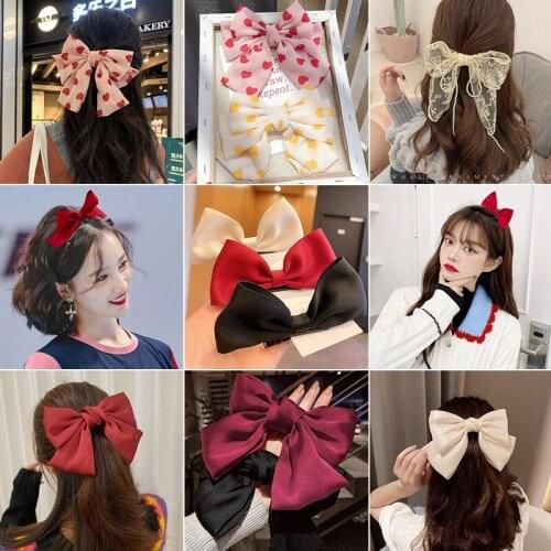 Large Bow-knot Fabric Hairpin Female Temperament Spring Clip Simple Super Fairy Headdress Red Top Clip Back Head Hairpin