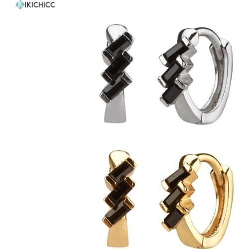 Kikichicc 925 Sterling Silver 8mm Black Zircon Hoops Middle Huggies Rock Punk Pendientes Piercing Women Special Jewelry In Party