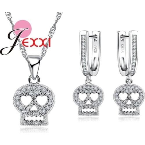 Skull /Skeleton Jewelry Set Earrings and Necklace Sets Women Sterling Silver Zirconia Skull Necklace And Earrings