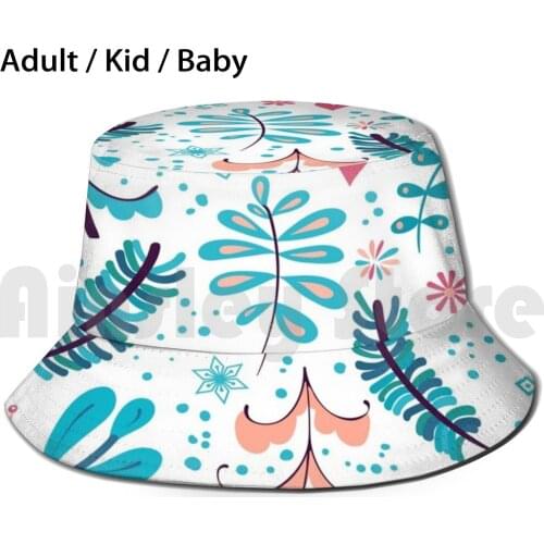 Winter Flowers And Snowflakes Sun Hat Foldable UV Protection Pine Snowflake Flower Snow Tree Christmas Doodle Evergreen