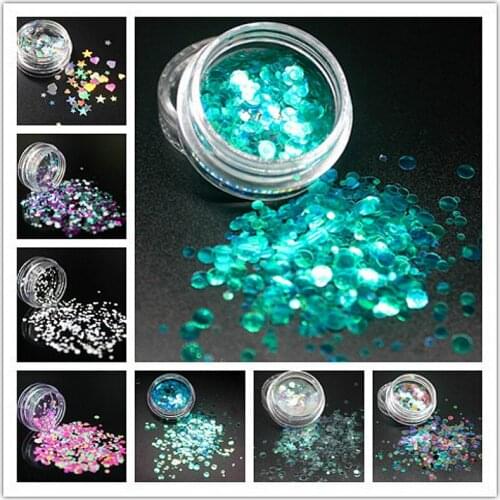 1Pcs/Sell) 1BOX Nail Flakes Sequins Powder Magic Mirror Glitters Gold Silver Colorful Irregular Pigment Nail Decoration