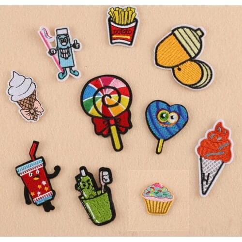 10 pcs/lot Ice cream cupcake candy lollipop tooth brush embroidered fabric patches iron on hotfix sew on clothing hat bag badge