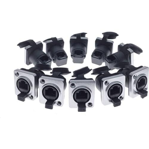 10 piece RJ45 Waterproof Network Connector with Rubber cover IP65 8p8c D type Panel Mount Socket RJ45 Ethernet Connector