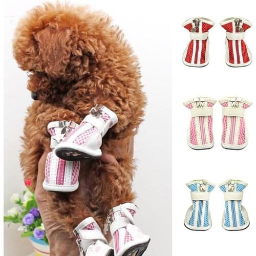 4Pcs Fashion Mesh Cotton Breathable Anti-Skid Casual Pet Shoes Dog Puppy Boots
