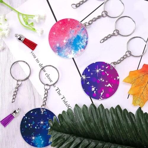 48 Pcs Acrylic Keychain Blanks with Key Rings Round Clear Discs Circles Colorful Tassel Pendant Jump Rings for DIY Projects