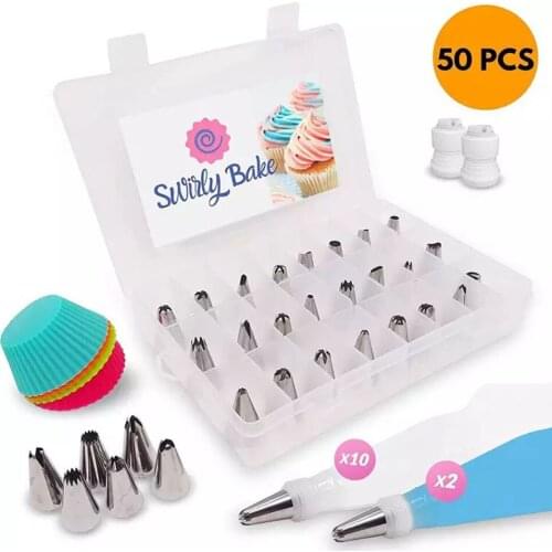 50Pcs/Pack Icing Piping Cream Pastry Nozzle Silicone Kitchen Accessories 30*Stainless Steel Nozzle DIY Cake Decorating Tips Set