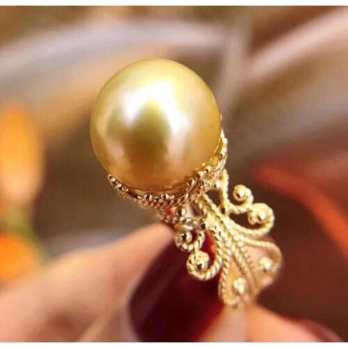 922 Fine Jewelry Natural Fresh Water 11-10mm Gold Peals Rings for Women Fine Pearls Rings