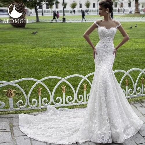 Aedmgh Stunning Mermaid Wedding Dresses 2021 Sweetheart Sleeveless Court Train Robe De Mariee Beaded Appliques Bridal Gowns