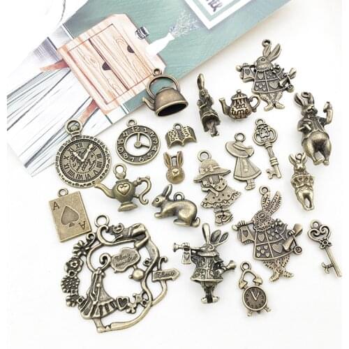 Alice Rabbit Charms Pendants DIY Jewelry Making Alloy Findings Accessory For Necklaces Earrings