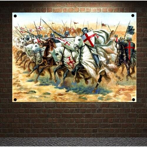 Ancient Cross Legion Banners Flags Wall Art Knights Templar Posters Wall Hanging Ornaments Mural Canvas Painting Home Decoration
