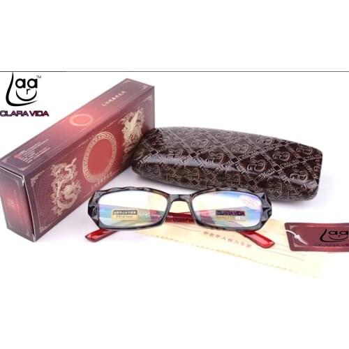 = Clara Vida = Unique Design Handmade Eyeglasses Red Temple Leopard Women Reading Glasses With Case +1 +1.5 +2 +2.5 +3 +3.5 +4