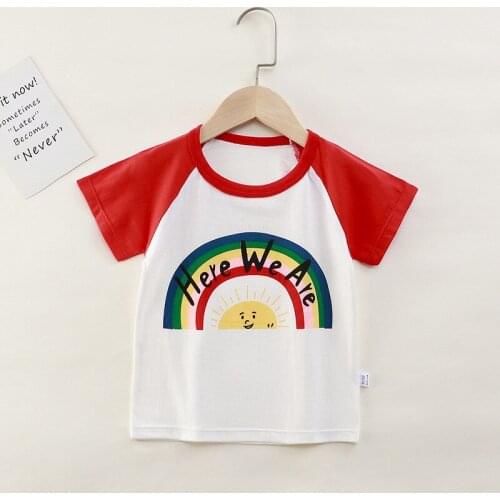Unisex Baby Summer T-shirt Cartoon Flower Rainbow Top T-shirt Childrens Casual Wear Cotton Girls Boys