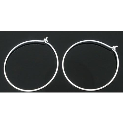 DoreenBeads Handmade Alloy Wine Glass Charm Hoops Circle Ring Silver Plated DIY Making Earrings Jewelry Gifts 29mm x 25mm,100PCs