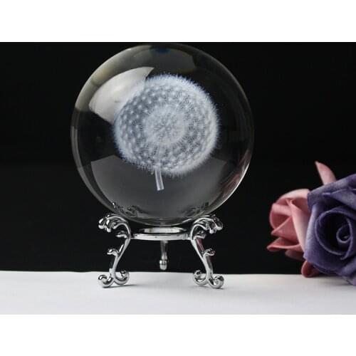 FengShui Crystal Home Decor 3D Laser Engraving Crystal Dandelion Ball Glass Sphere Global Home Ornament Accessory Christmas Gift