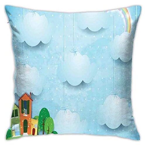 Pooizsdzzz Personalized Abraction Hanging Clouds and Rainbow On Polka Dotted Background with s and Trees Decorative Pillow