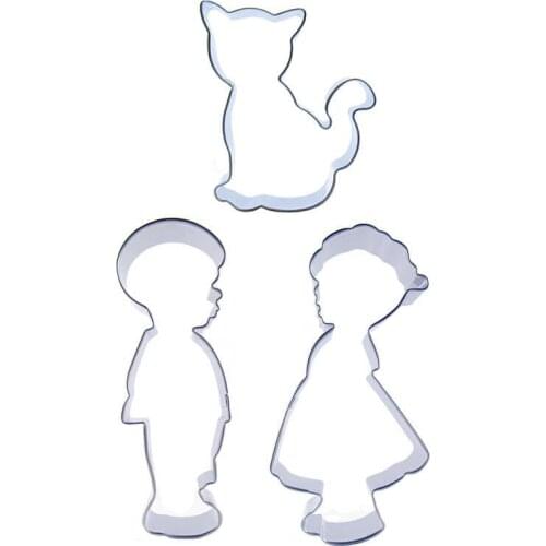 Boy, Girl, Kittens shaped 3 piece biscuit cutting molds, baking tools, cake decorating soft candy tools