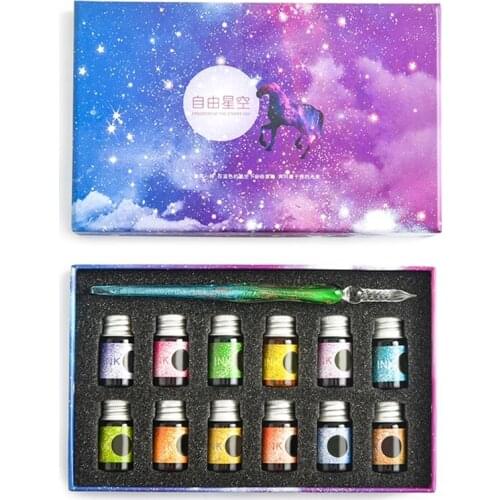 Crystal Starry Sky Glass Ink Pen Glass Dip Pen For Writing Fountain Pen Set