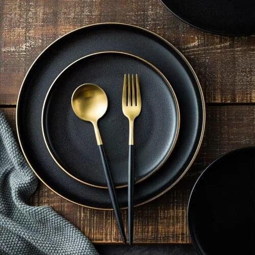 Phnom Penh Ceramic Plate Western Steak Plate Dishes and Plates Sets Black Matte Scratch-resistant Pendulum Fruit Plate Dish