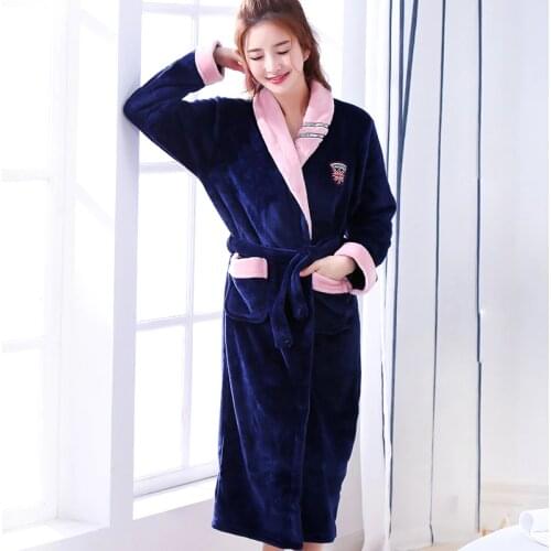 Chinese Female Coral Fleece Robe Kimono Gown Winter Thick Warm Nightgown Sleepwear Women Casual Home Wear Plus Size 3XL