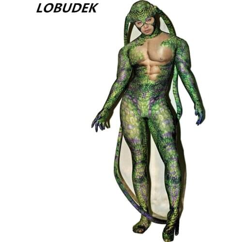 Men Women Novelty Green Jumpsuit Cosplay Costume Halloween Party Role-playing Performance Clothes Nightclub Bar DS Stage Wear