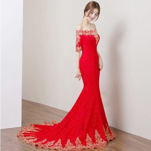 Red Lace Women Wedding Cheongsam Sexy Chinese Dresses Qipao long Slim Chinese Traditional Dress Women Qipao for Wedding Party