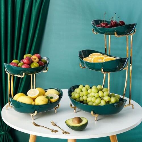 Restaurant creative second-floor fruit plate ceramic wrought iron afternoon tea dessert tray Hotel wedding dessert display stand