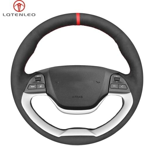 LQTENLEO Black Suede Hand Car Steering Wheel Cover For Kia Morning 2011 2012 2013 2014 2015 2016 Picanto 2011-2015 Ray 2012-2018