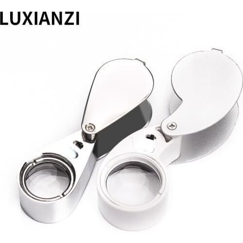 LUXIANZI 40X Mini Folding Glass Magnifier With LED Lights Hand Portable Magnifying For Jewelry Coins Stamps Detecting Loupe