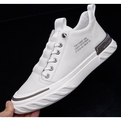 Little white shoes mens leather top layer cowhide all-match casual shoe board wear-resistant soft shoes