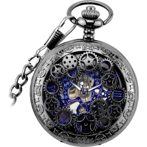 Steampunk Mechanical Pocket Watch Skeleton Hand Winding Watch, 4.7cm Diameter Up to 24 hours