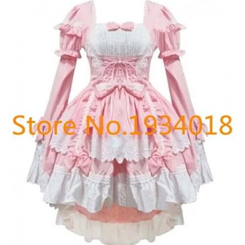 Sweet Lolita Dress Cotton Pink Detachable sleeves Cute Girls Lolita Dress Coaplay Costumes customized any size